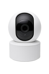 A compact, modern security camera with a spherical design and a central lens.