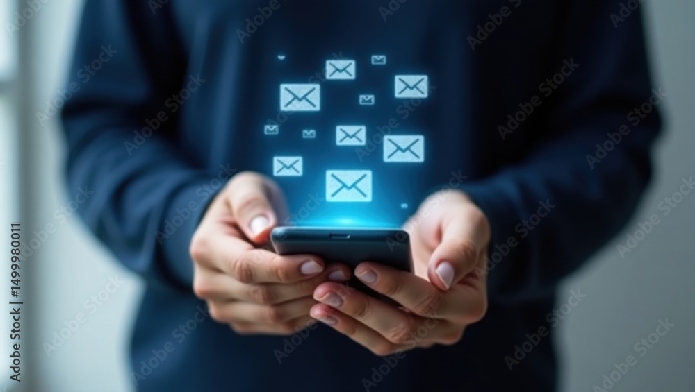Poster smartphone displaying email notifications.