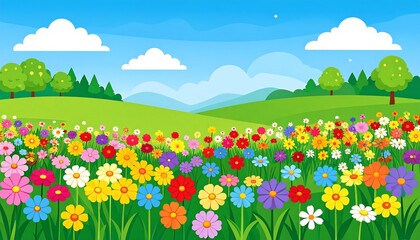 Fototapeta premium Colorful Flowers Spring Meadow Landscape.