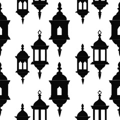 Black and White Seamless Pattern of Islamic Lanterns
