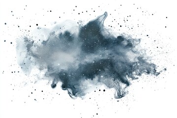 Abstract ink splatter, dark gray and white,  with scattered dots