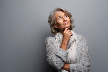 An older woman indecisive, thinking, making a choice 