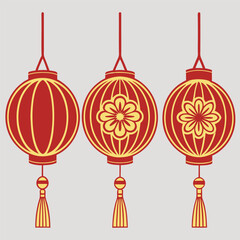 Three Red and Gold Chinese Lanterns with Tassels