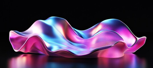 Abstract iridescent form, flowing and wavy, vibrant colors of pink, purple, and blue
