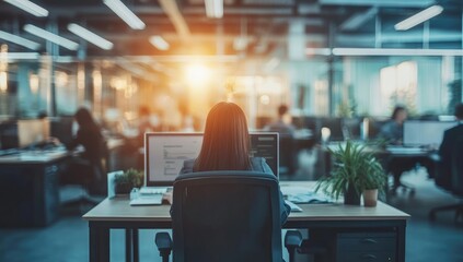 Woman working at computer in modern office