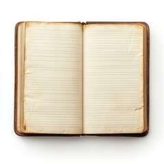 Open antique lined notebook, aged cover, blank pages