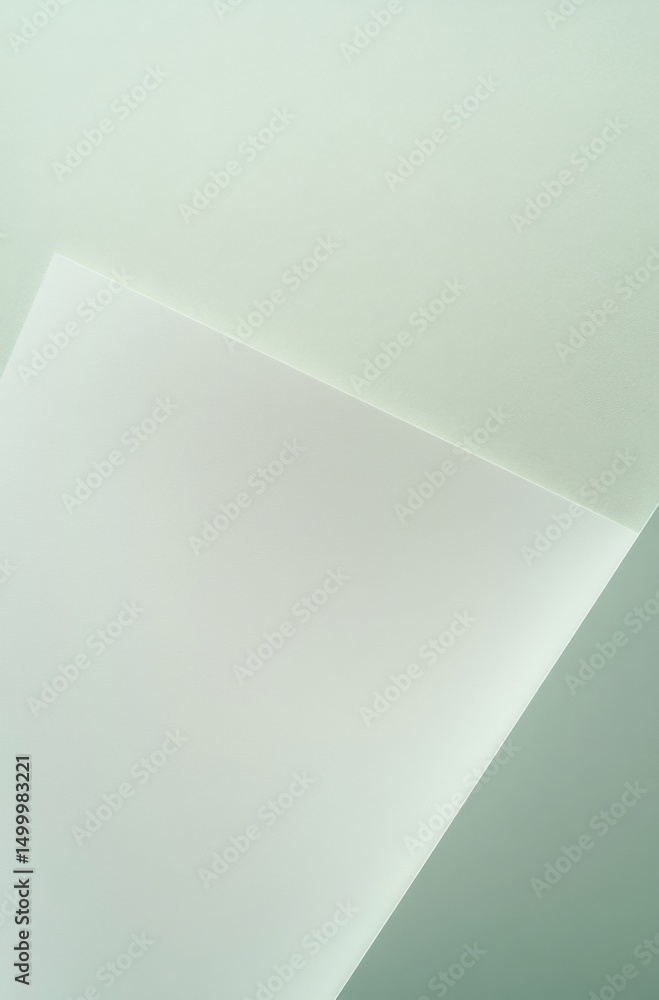 Poster flat lay of light green and white paper with subtle gradient, featuring a soft-edged triangular shap