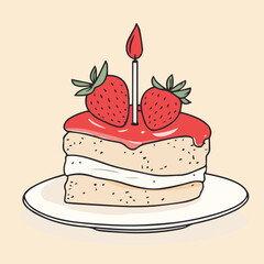 Vector of Hand drawn party piece of strawberry cake