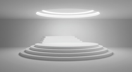 Presentation podium with circular light in a studio