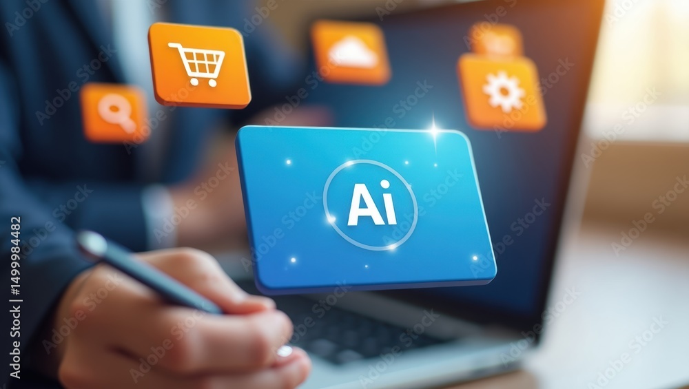 Poster modern technology interface with artificial intelligence icon.