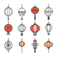 Collection of Hanging Chinese Lanterns Festive Decorations