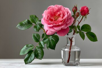 Fototapeta premium Rose floral piece with elegant glass vase high resolution picture