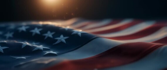 Close-up of American Flag: Stars and Stripes in Warm Sunlight - Powered by Adobe