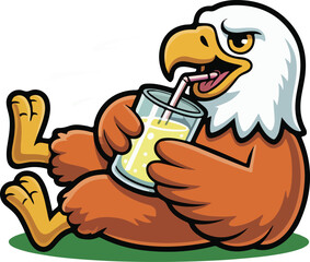 Lazy Orange Bald Eagle with Lemonade Vector Illustration