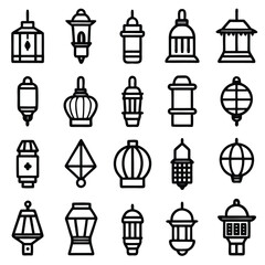 Collection of Lantern Icons Black and White Line Art