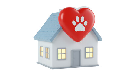 Isolated House with Heart and Paw Print