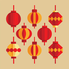 Collection of Red and Gold Chinese Lanterns Festive Decorations