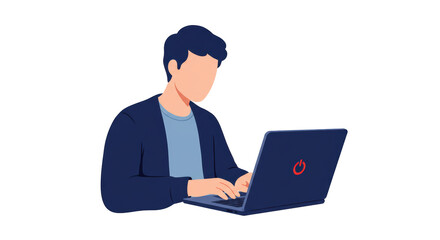 Isolated Man Using Laptop on White Background