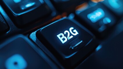 Close-up of a glowing keyboard key with the text "B2G