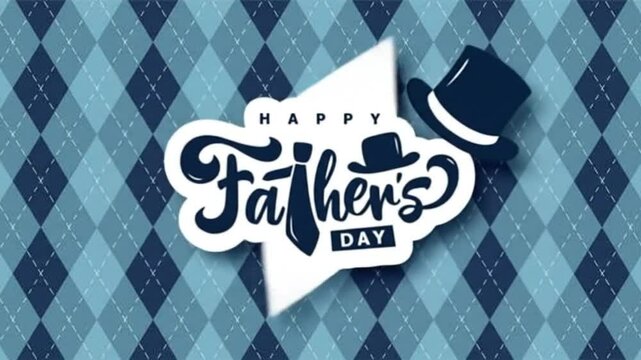Stylish Happy Father's Day Graphic with Necktie, Top Hat, and Argyle Pattern: Celebrate Dad's Legacy, Create Heartfelt Greetings, and Design Elegant Cards This June for a Memorable Celebration Full of