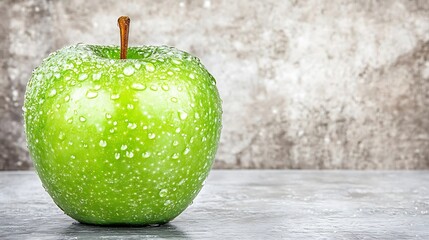 Juicy green apple on table