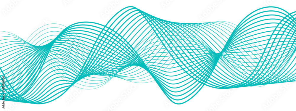 Poster abstract flowing wave pattern spaced green lines forming wave and motion on white background. lines 
