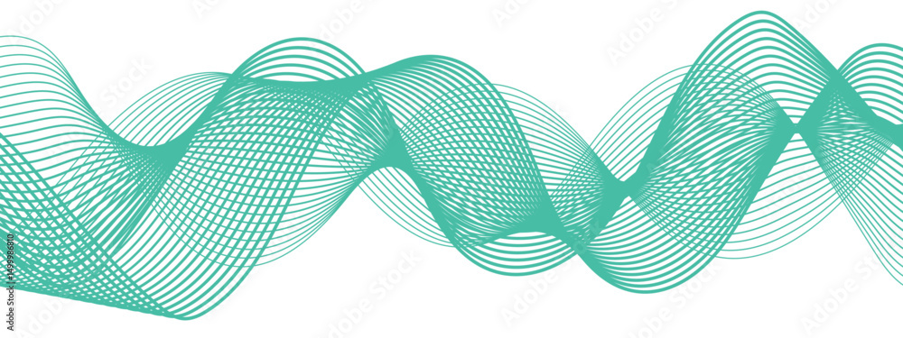Poster abstract flowing wave pattern spaced green lines forming wave and motion on white background. lines 
