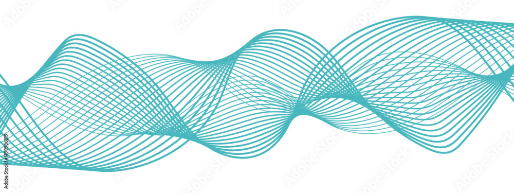 Poster abstract flowing wave pattern spaced green lines forming wave and motion on white background. lines 