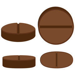 brown medical pills, beige medical illustration.