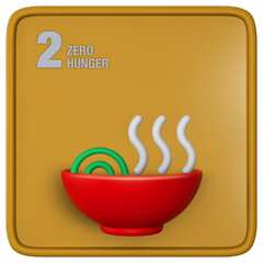 Zero Hunger 3D icon. A bowl of steamed food is served. Sustainable Development global goals concept for non-profit organization. High-quality 3D Render.