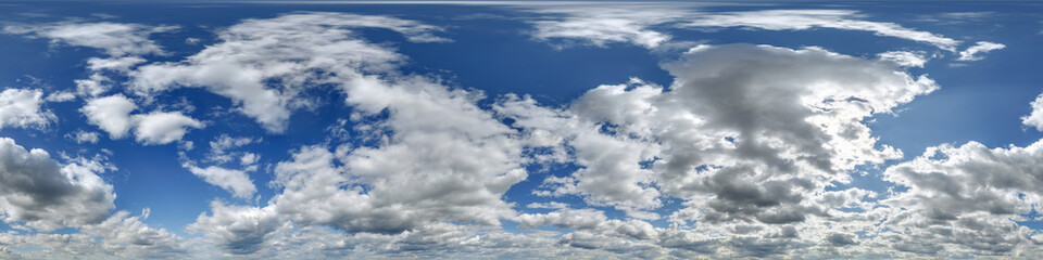 360 hdri panorama of seamless cloudy blue sky with zenith and beautiful clouds before sunset for...