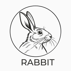 Line Art Rabbit Head in a Circle Logo Design