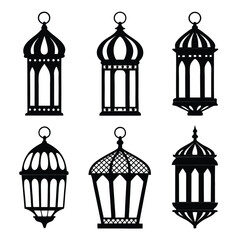 Six Elegant Black Silhouette Ramadan Lanterns
