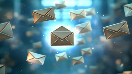 abundance of floating envelope mails with bright glowing blue background for digital marketing - Powered by Adobe