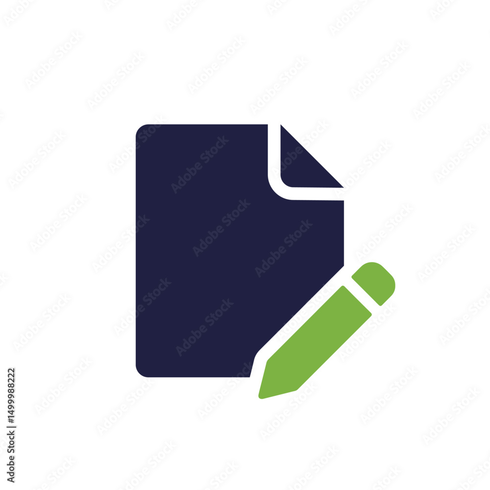 Poster This is a simple and clean file icon that prominently features a document accompanied by a pencil. It effectively symbolizes the concepts of editing and documentation specifically in digital formats