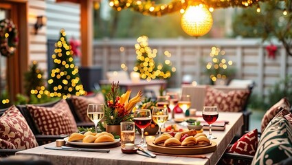 Outdoor Patio Party Scene - Festive Gathering in Garden