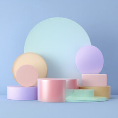 Abstract pastel 3D shapes with empty space, ideal for product showcase.