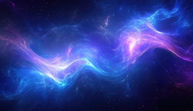 Cosmic nebula swirls in vibrant blues and purples