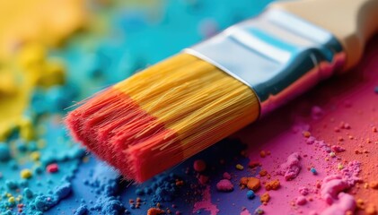 Fototapeta premium Close-up of paintbrush bristles, vibrant colors , artisan, painting tools