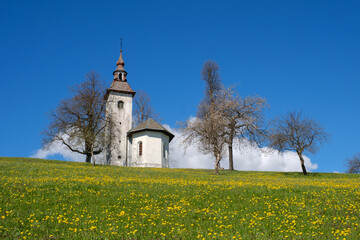 St.Thomas church near Skofja Loka in Slovenia in spring