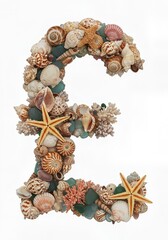Seaside Wonders Alphabet Typeface made of Seashells Starfish and other Ocean Treasures the character GBP