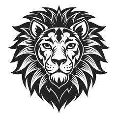 Stylized Black and White Lion Head Illustration