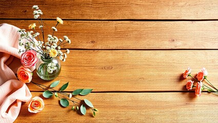 Obraz premium Rustic Wooden Table Setting for Mother's Day Product Photography, Elegant Display