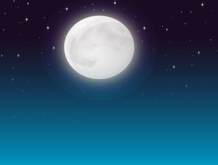 Moon, sky, river, clouds, and mountain image. Night scene. Moonlight photography. Nature landscape.