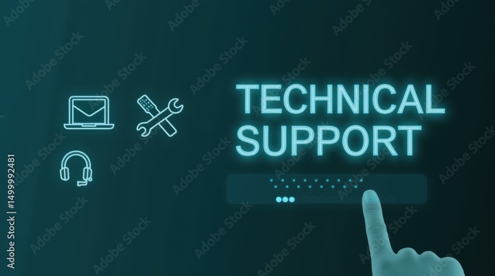 Poster technical support interface with icons.
