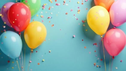 Joyful birthday celebration with colorful balloons and confetti , holiday, pastel