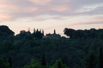 A beautiful sunrise in the countryside near the town of Besalu in Spain.