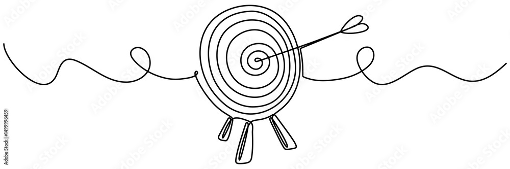 Poster continuous line drawing of target with arrow. business strategy concept. hand drawn linear goal circ