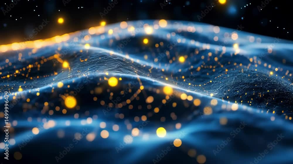 Aufkleber abstract network connections with glowing nodes forming digital wave