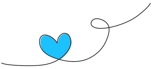 Blue heart shape continuous line art drawing. Love concept. Vector illustration isolated on white.	